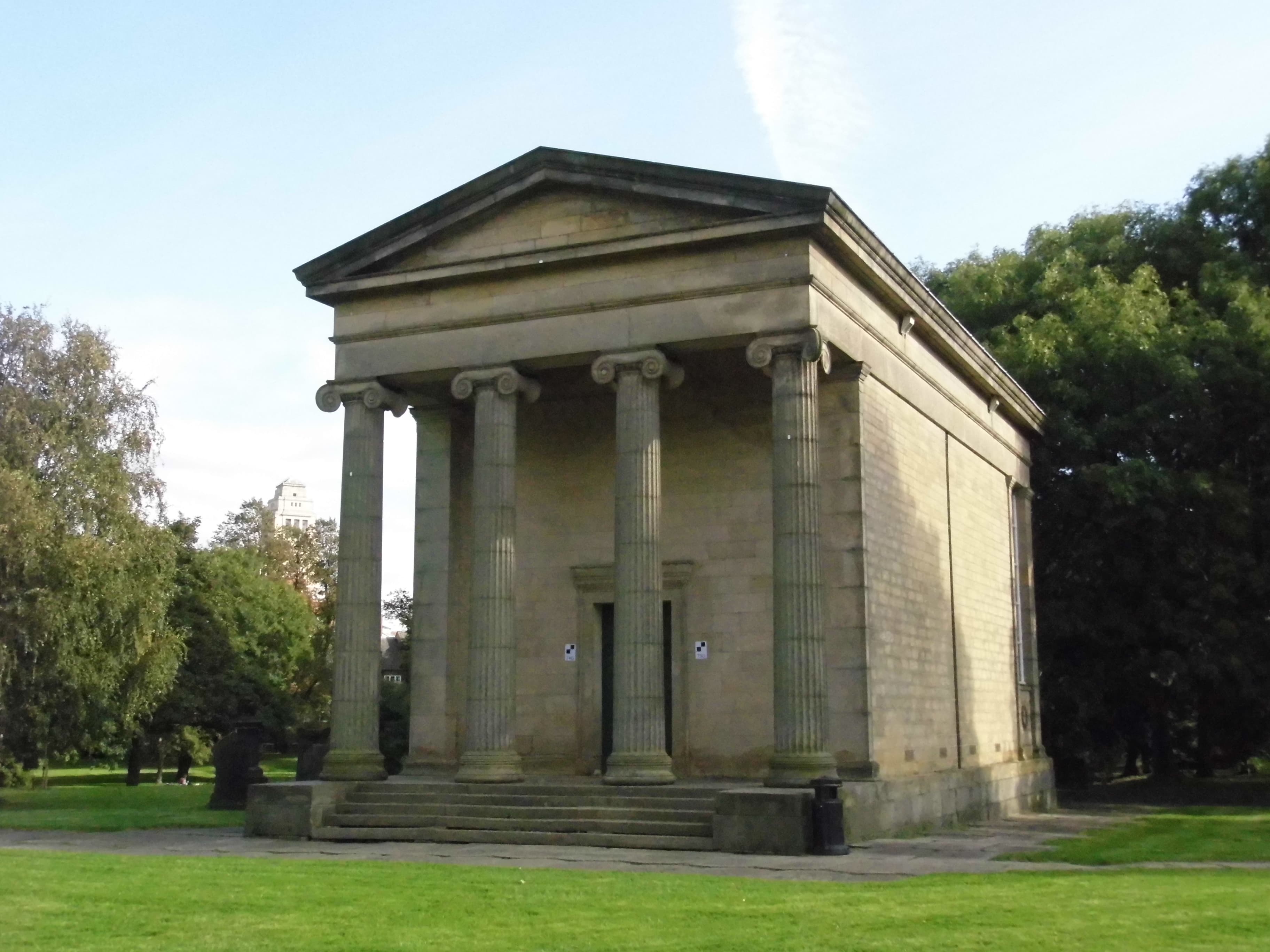 Former Cemetery Chapel And Statue Of Michael Sadler