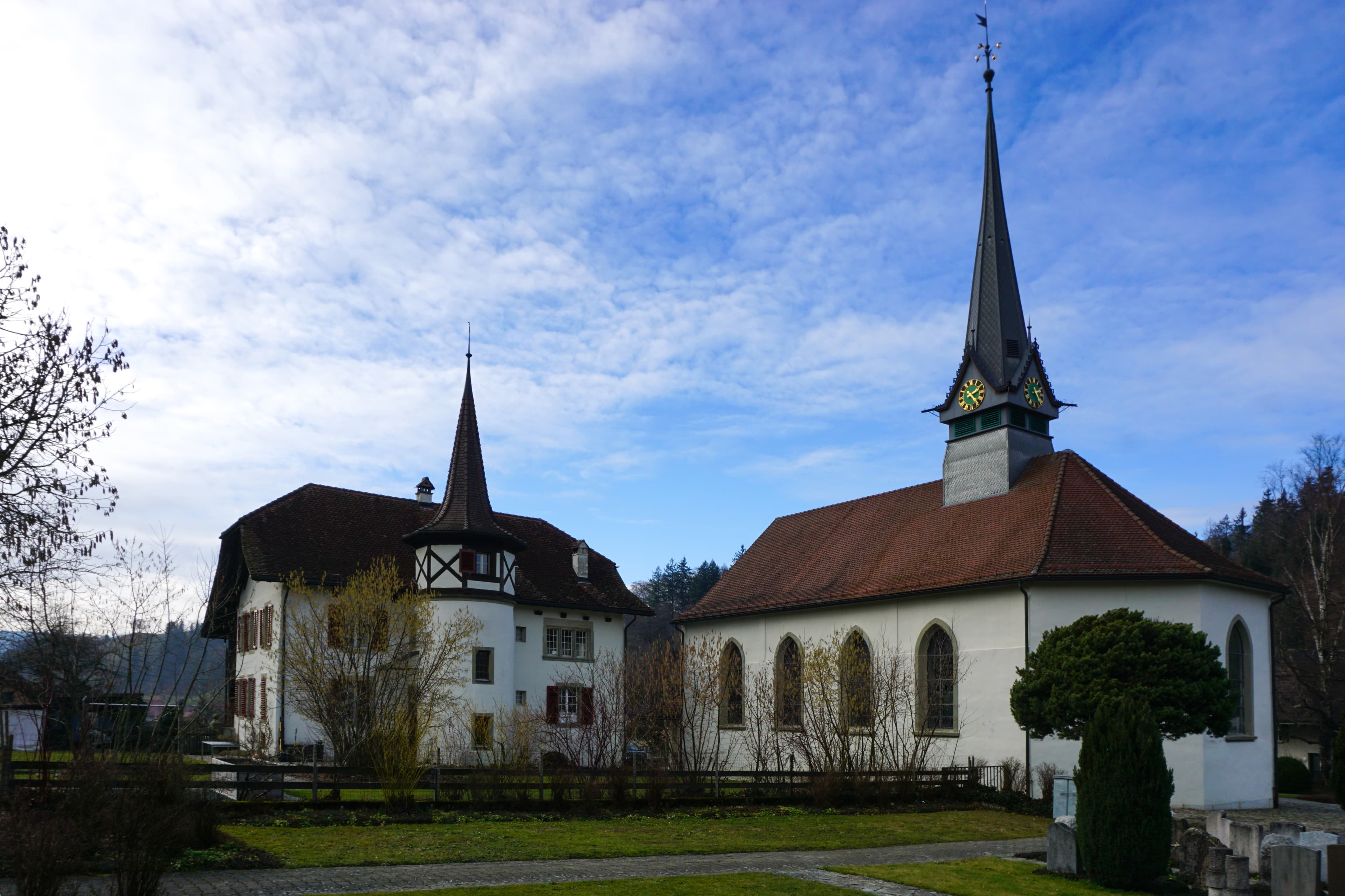 reformed church with rectory and oven house